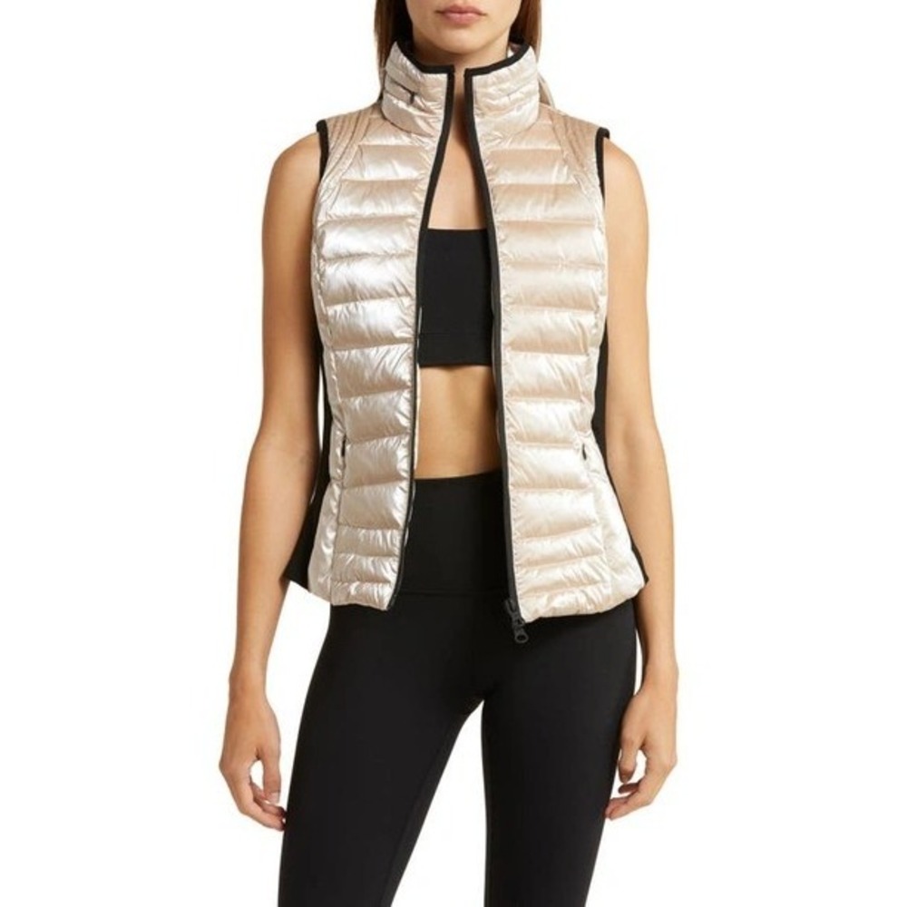 Blanc Noir Cream Puffer Vest Women's Size S‎ Down Filled Quilted Zip Front